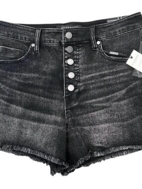 Liverpool Jeans Company High-Rise Black Wash Button-Front Jean Shorts